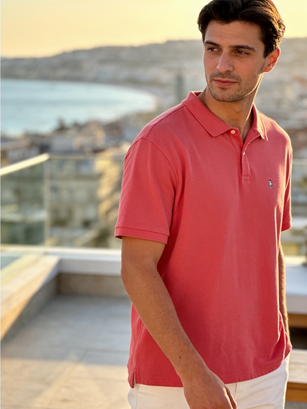 Psycho Bunny Men's Coral Polo Shirt with Small Embroidered Logo size XLT